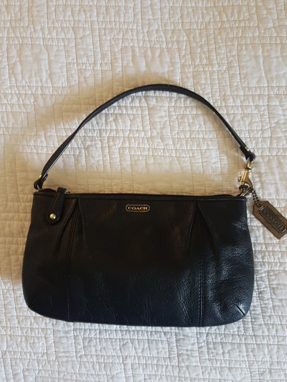 Coach Black Leather Pleated Shoulder Bag with Gold Hardware